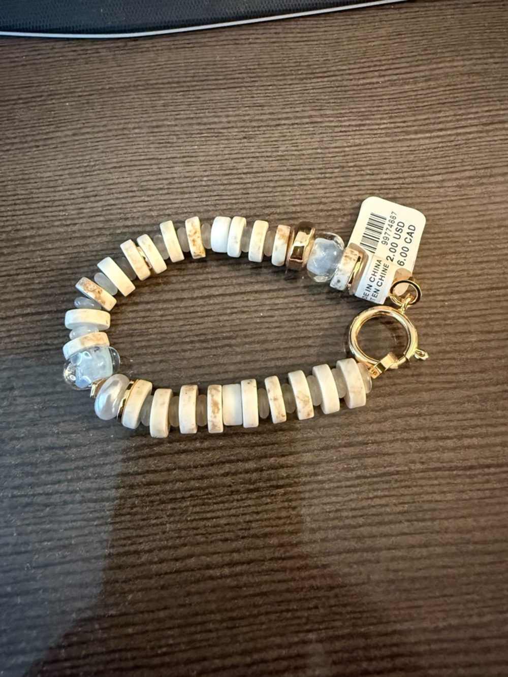 Anthropologie White and Gold Shell Disc Bracelet